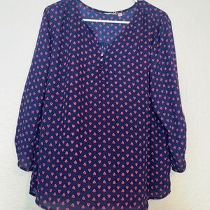 Womans blue V neck long sleeve blouse shirt top size XL